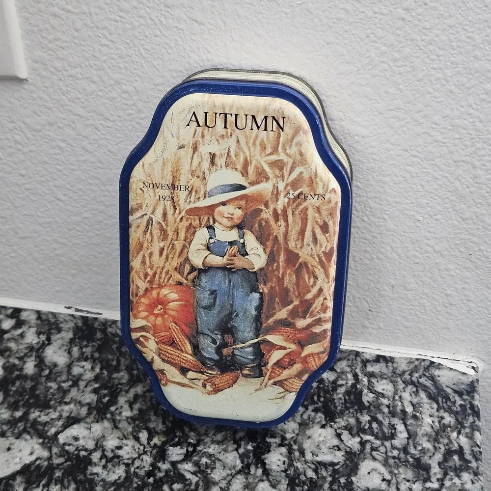 Vintage Good HouseKeeping Autumn 1928 tin storage container home decor